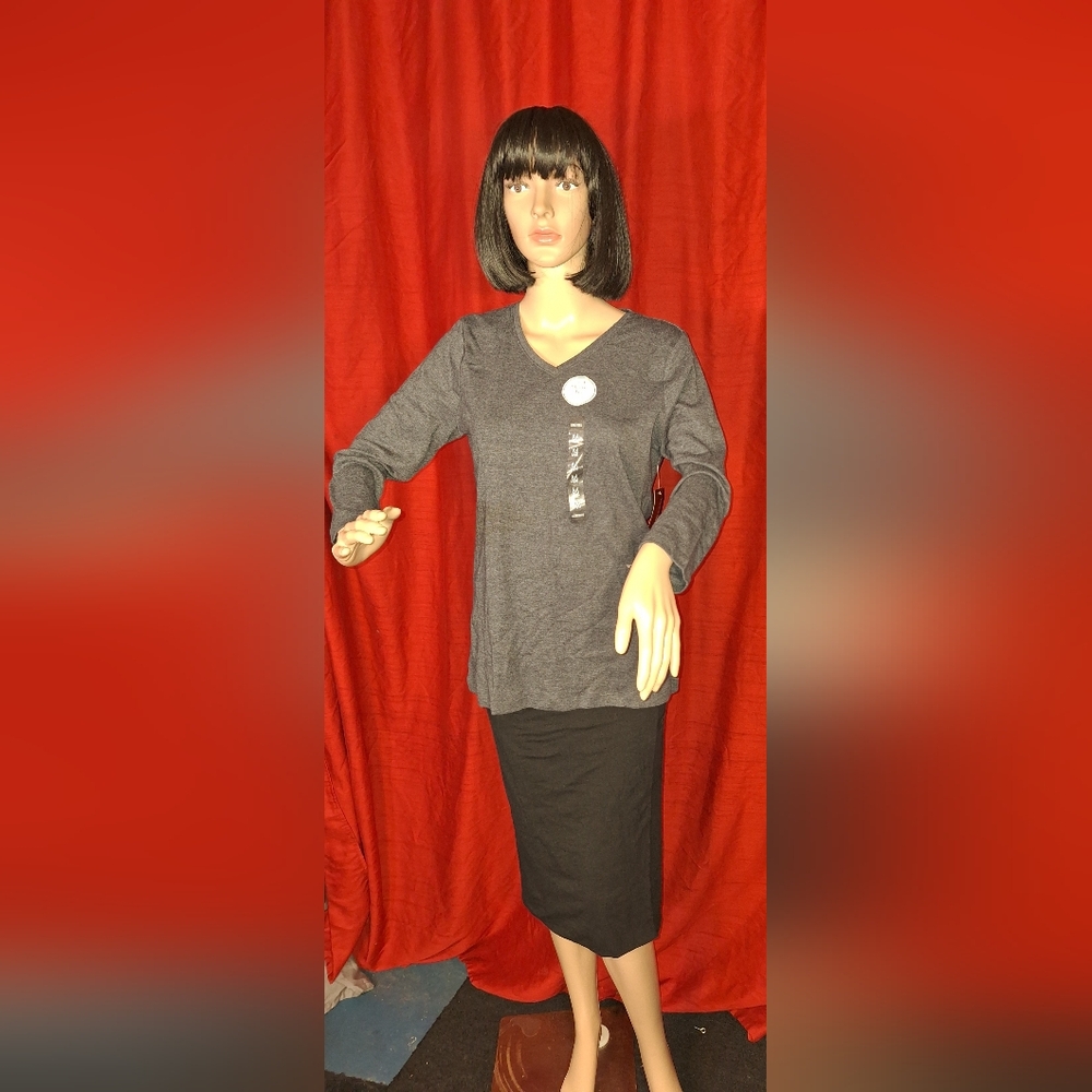 NWT /Kim Rogers Women's Charcoal 3/4  Sleeve Top